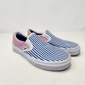 Vans Off The Wall Multi Color Stripe Slip On Canvas Shoes Mens 5 Womens 6.5